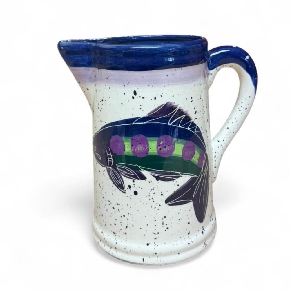 Julie Ueland "Shorelines Fisherman" collection 72oz ceramic pitcher vintage 1996